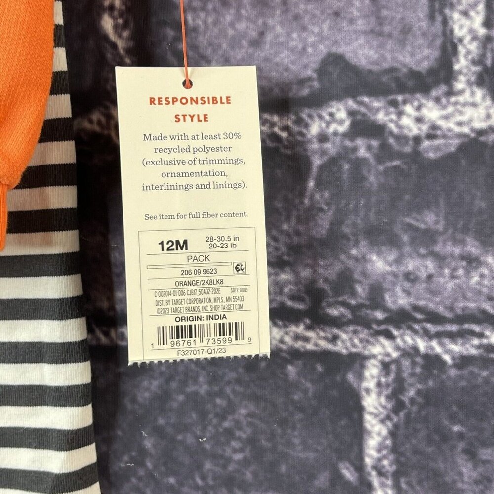 Cat & Jack 12 Months Pumpkin Romper Top & Striped Bottom Set - Picture 3 of 8